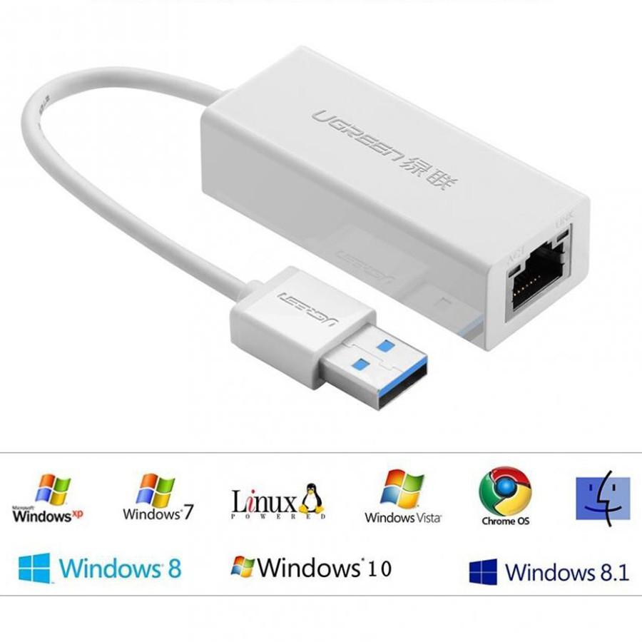 Cáp chuyển USB 3.0 to Lan Ugreen 20255 hỗ trợ 10/100/1000 Mbps chính hãng - Hàng Chính Hãng