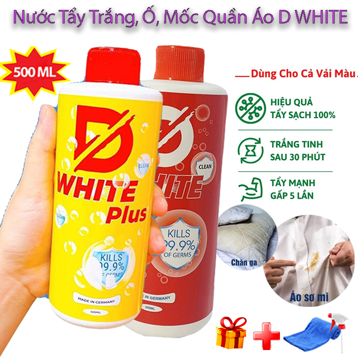 Chai Tẩy Trắng Quần Áo D-White, Tẩy Mốc, Ố Vàng, Không Phai Màu Vải Đánh Bay Mọi Vết Bẩn