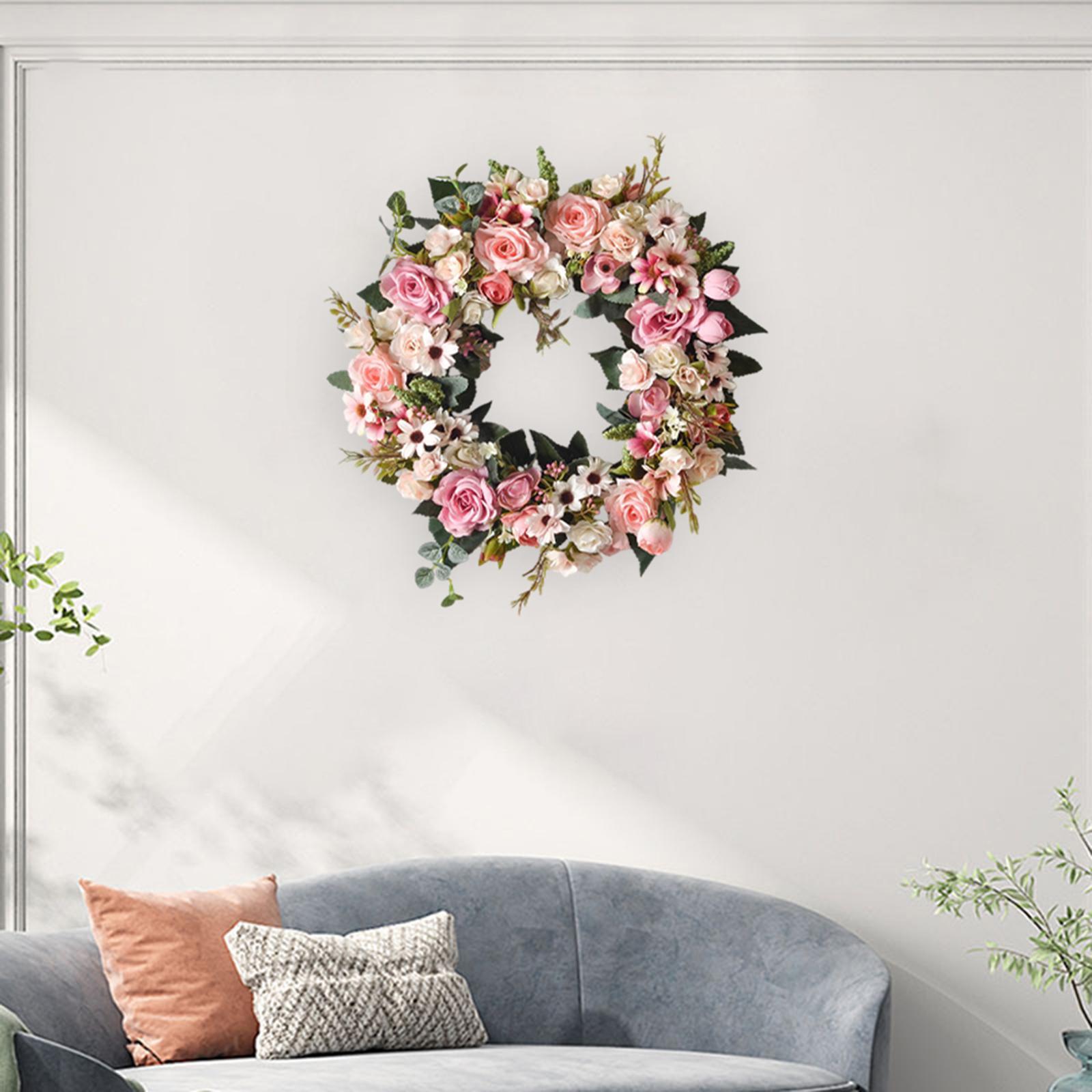 Rose Wreath with Green Leaves Flower Garland for Front Door