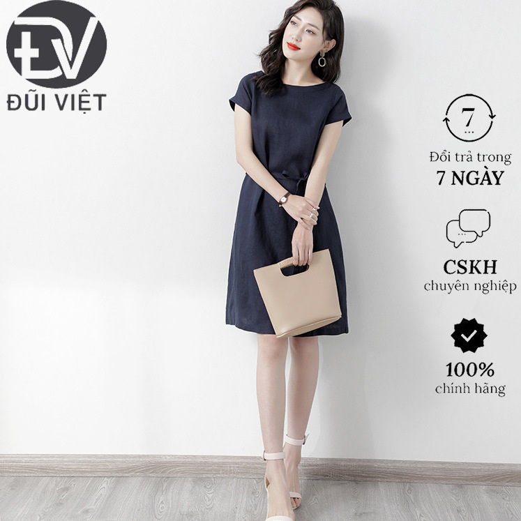 Váy Nữ Dáng Dài Đầm Suông Trơn Thắt Eo Phong Cách Hàn Quốc-Thời Trang Nữ Đũi Việt