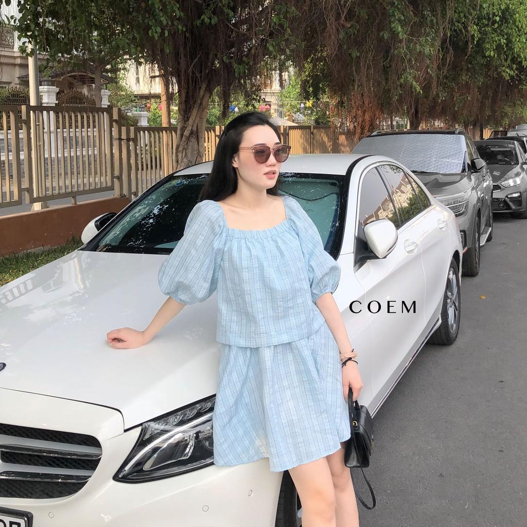 Đầm Liền Dáng Ngắn Freesize VảI Dập Kim Tuyến Màu Xanh CO EM Thiết Kế Cao Cấp Phù Hợp Dạo Phố Đi Chơi