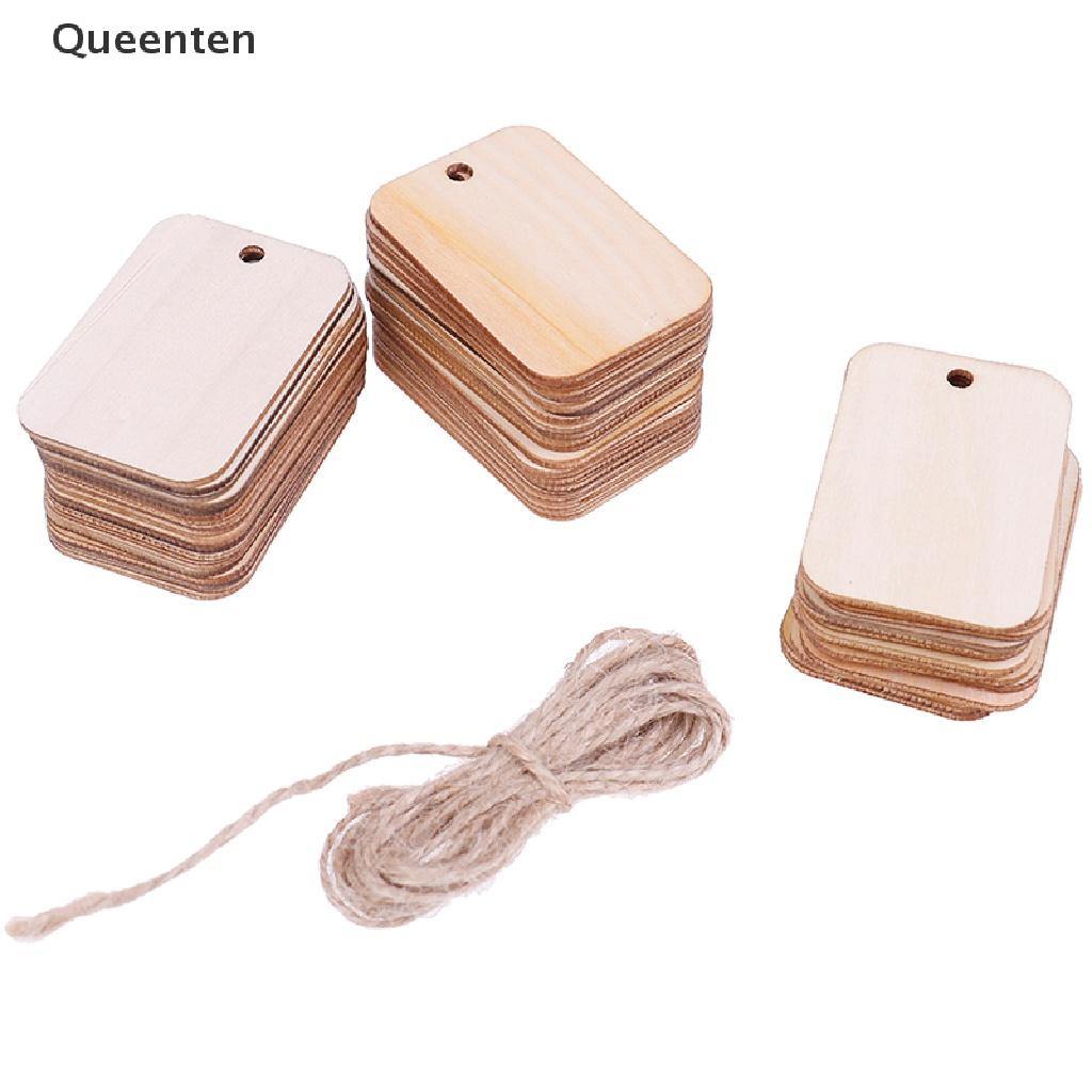 Queenten 50pcs Ornament Wood Planks Tags Wooden Hanging Labels Sheet DIY Engraving Crafts QT