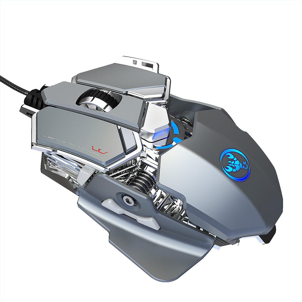 HXSJ J600 Wired Gaming Mouse Nine-key Macro Programming Mouse with Six Adjustable DPI Colorful RGB Light Effect Grey