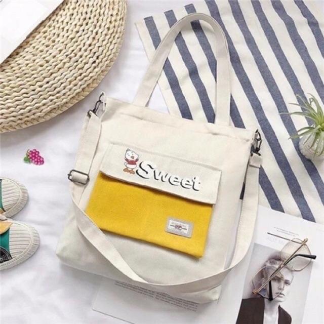 Túi ToTe Thời trang chữ SWEET kiểu mới hình con vịt có khoá kéo mang hai kiểu vừa A4 style KITI SHOP