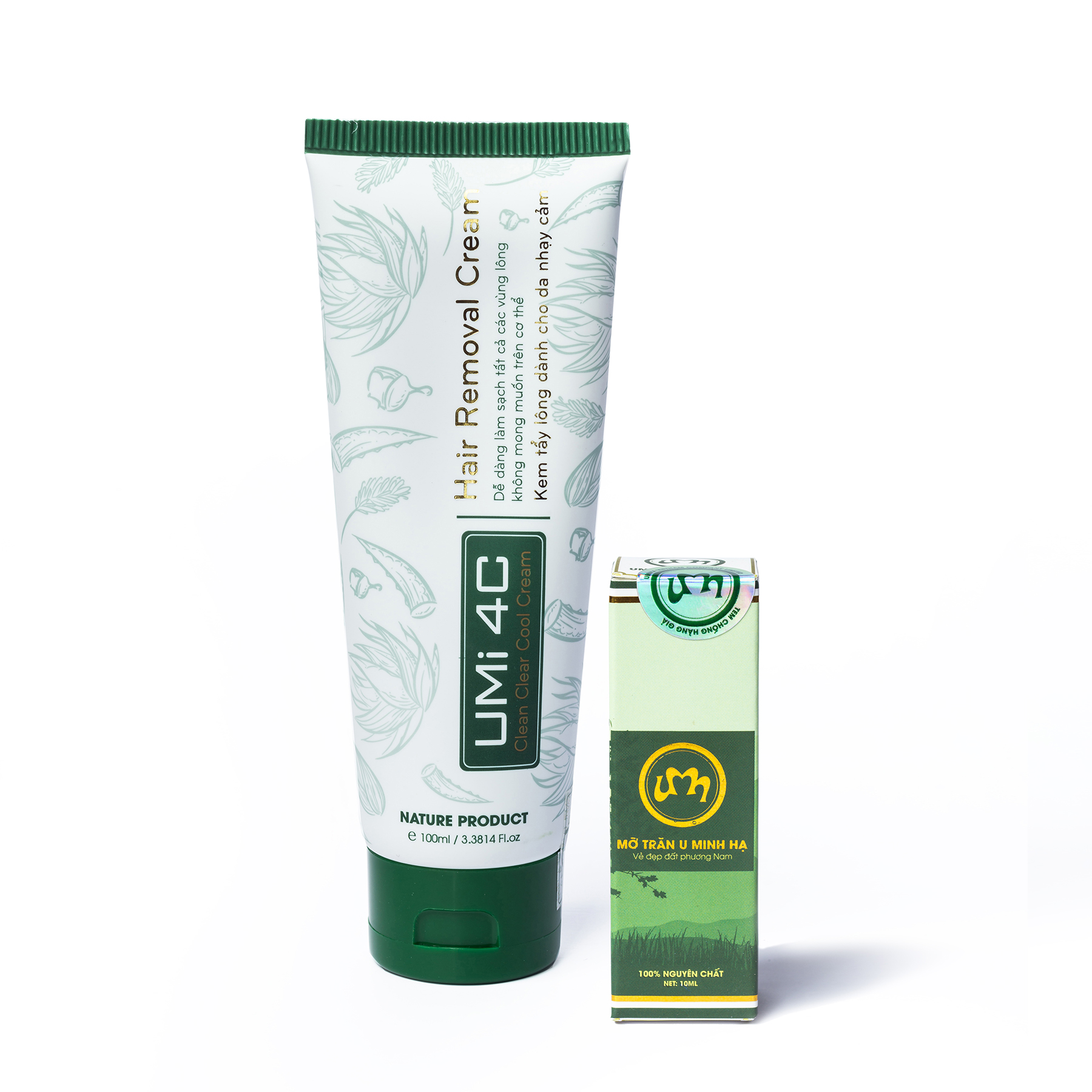 Combo triệt lông Nách vĩnh viễn tại nhà gồm Kem tẩy lông UMIHA 65ml và Mỡ trăn U Minh Hạ 10ml an toàn tiết kiệm tại nhà