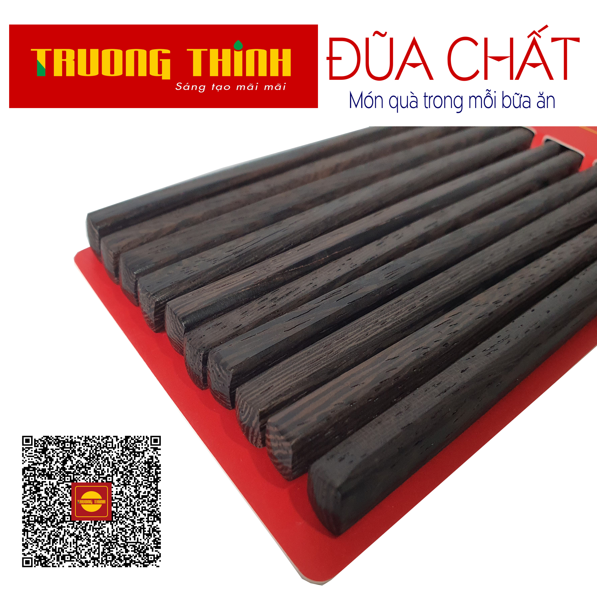 Đũa Gỗ Mun Hoa Đen Cao Cao Cấp Trường Thịnh Loại Đặc Biệt/ Hộp Màu Đỏ/ 10 Đôi Vuông Trơn