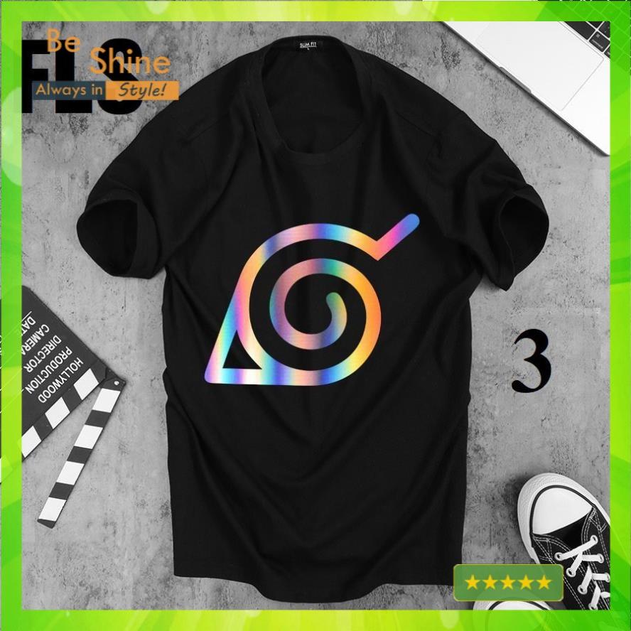 HOT- Áo Thun Làng Lá Naruto Phản Quang Đa Sắc - Áo Phông Unisex Cotton LOGO XOẮN ỐC