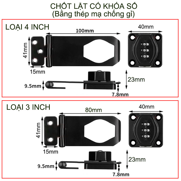 Chốt lật có khóa số dùng cho cửa, hòm, tủ, ngăn kéo bàn, bằng thép mạ chống gỉ