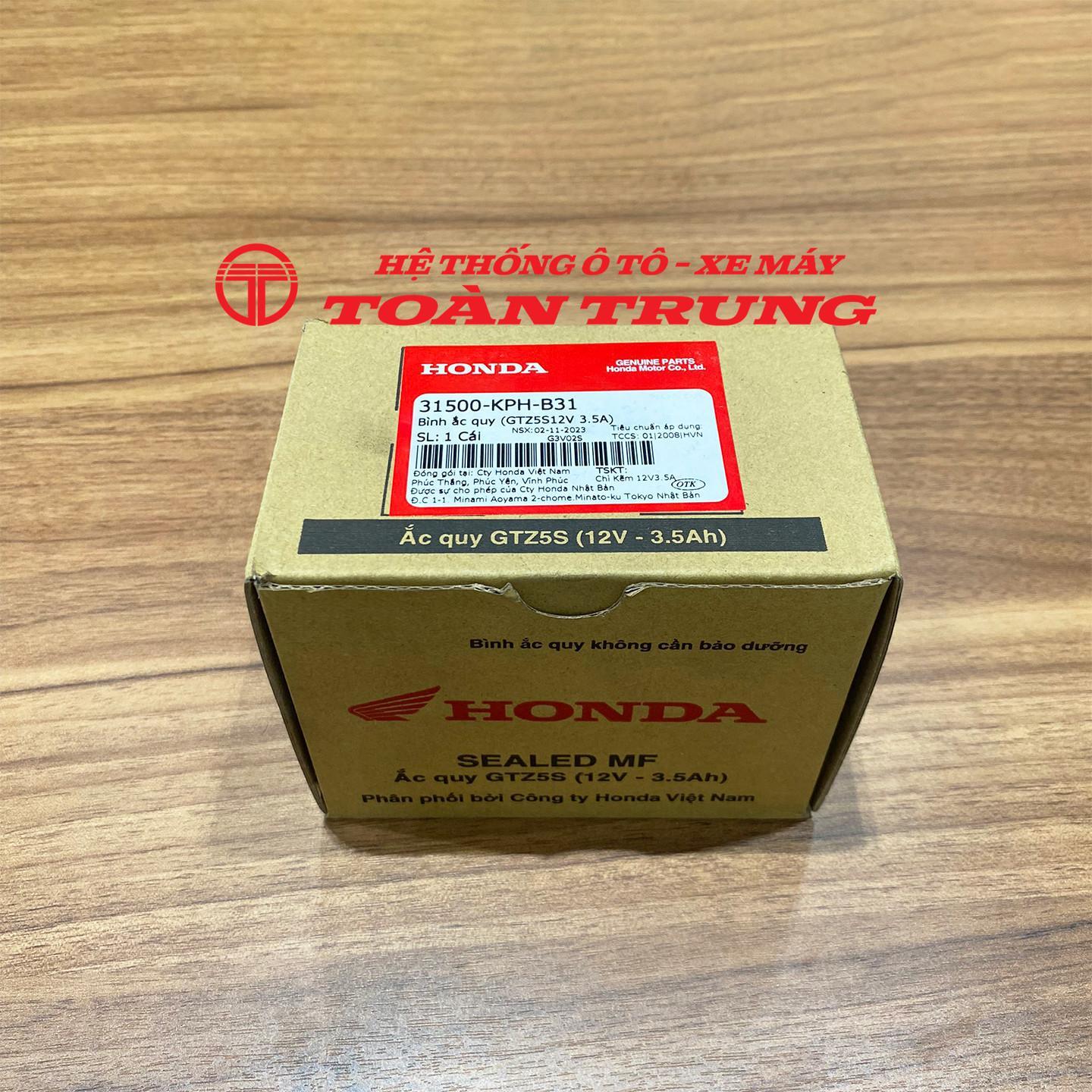 Bình ắc quy (GTZ5S12V 3.5A) chính hãƞg Honda &quot;31500KPHB31&quot;, sử dụng cho các dòng xe Wave α/S/RS/RSX, Airblade 110, Click, Future…