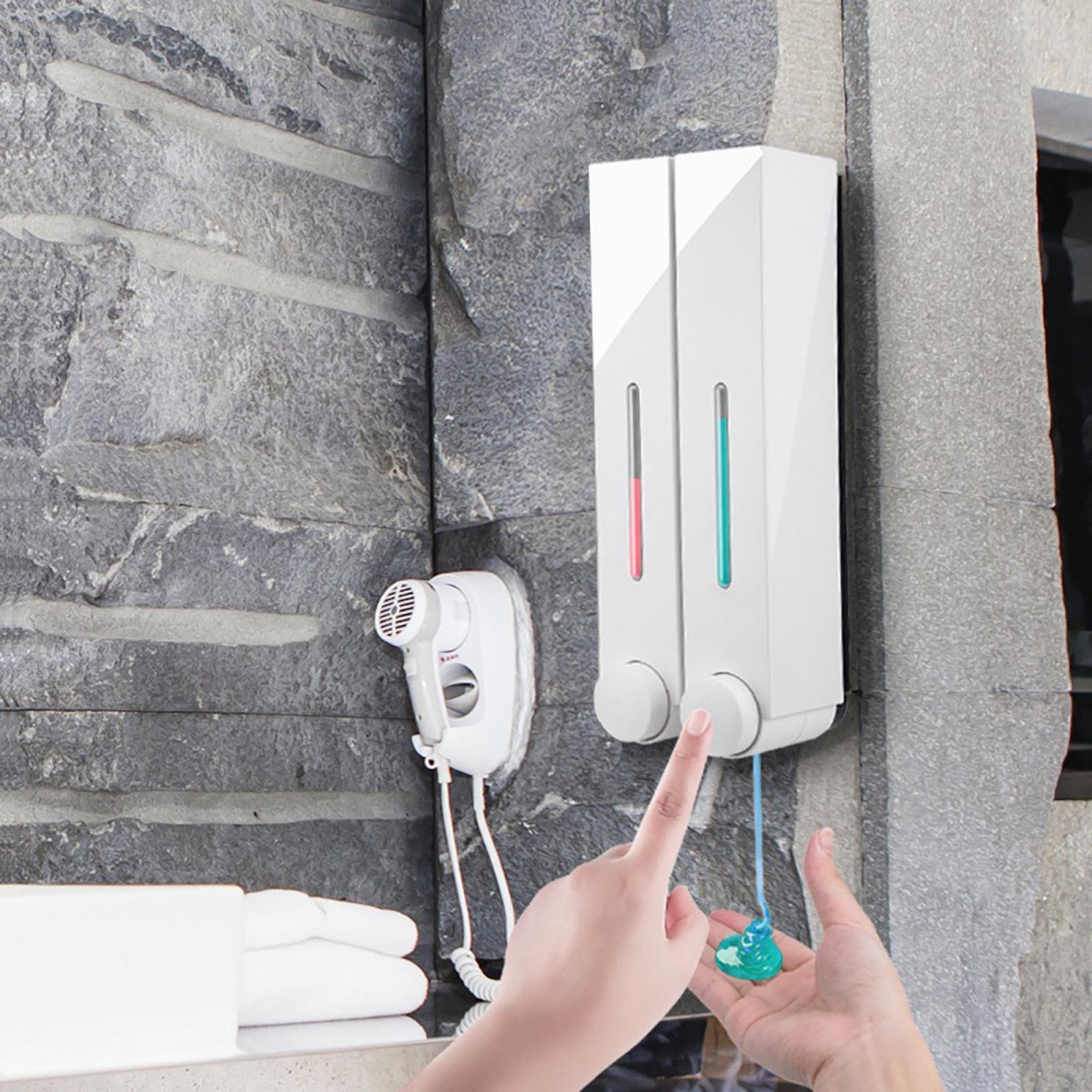 2X Wall Mounted Soap Dispenser Shower Lotion Shampoo Gel Bottle Double White