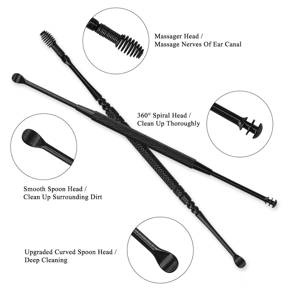 Dụng cụ ngoáy tay thiế kế 2 đầu đa chức năng,Thìa ngoáy tai 360 xoắn ốc,bằng thép không gỉ, trọng lượng nhẹ