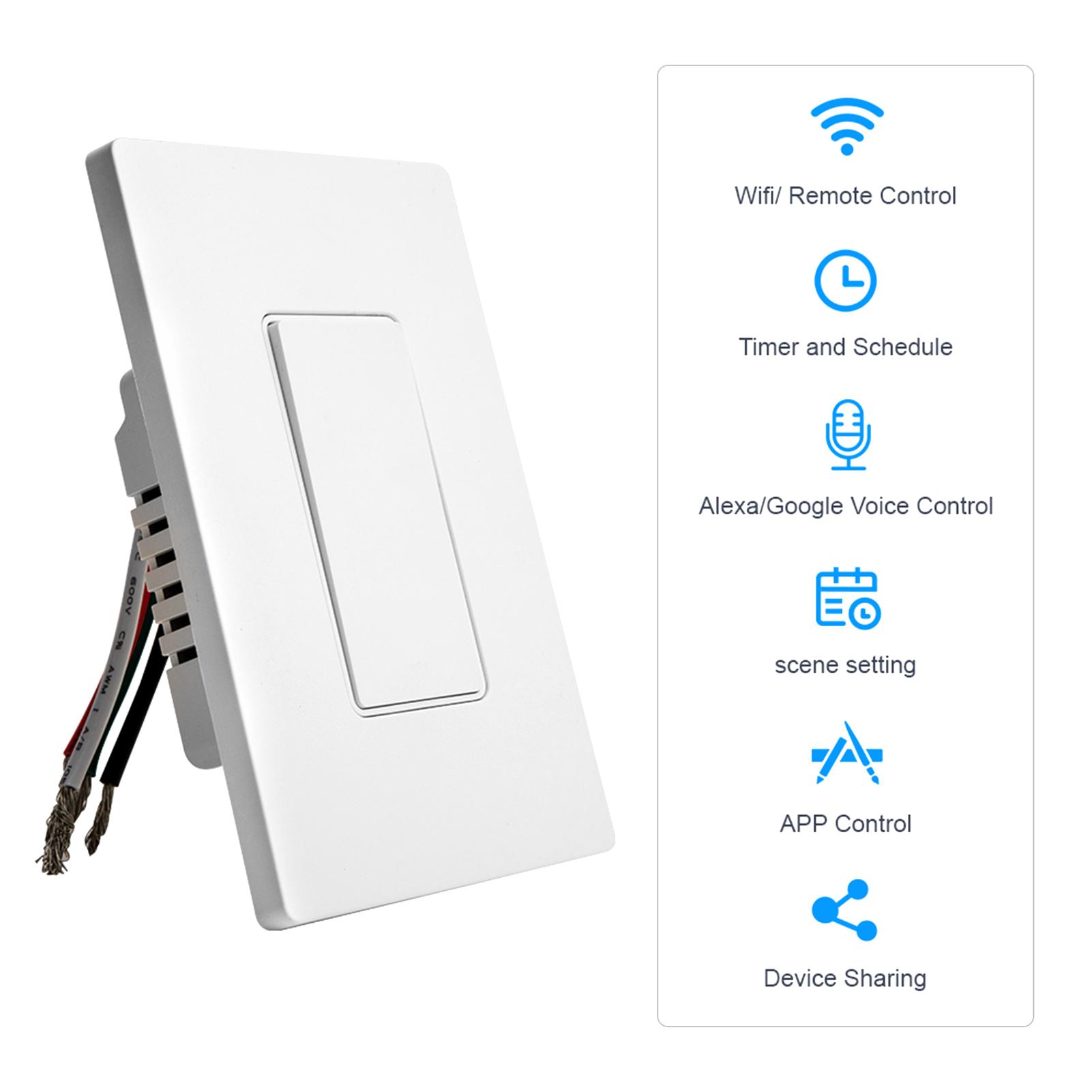 Công tắc đèn thông minh dùng wifi, điều khiển từ xa qua app, tương thích với trợ lý Google / Alexa / IFTTT, chức năng hẹn giờ