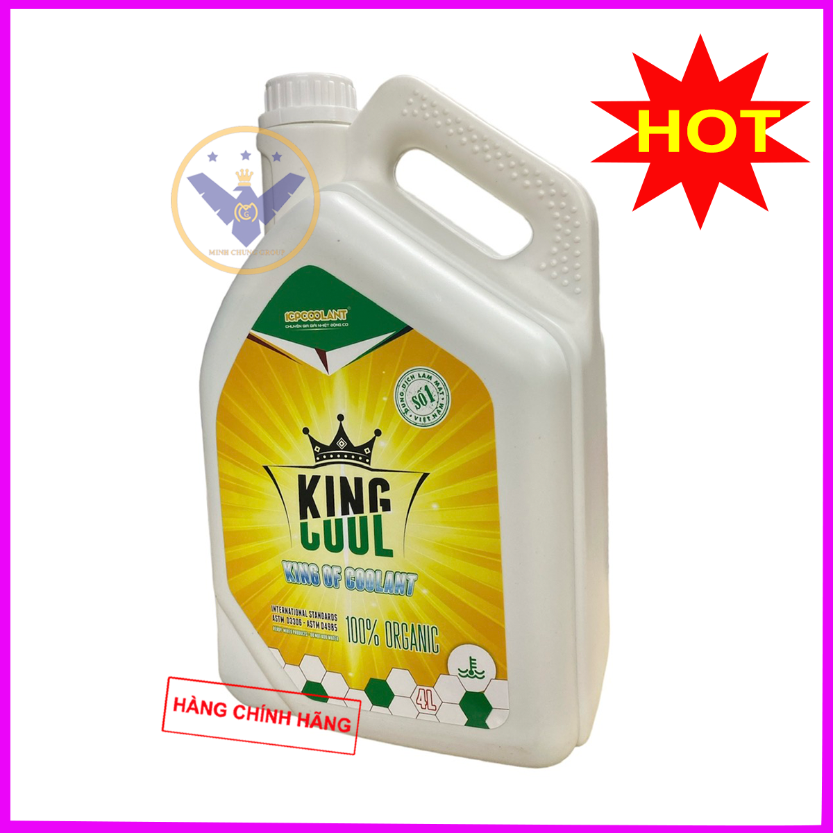 Nước làm mát động cơ xe ô tô màu xanh cao cấp KINGCOOL SUPER can 4L tặng lon 500ml