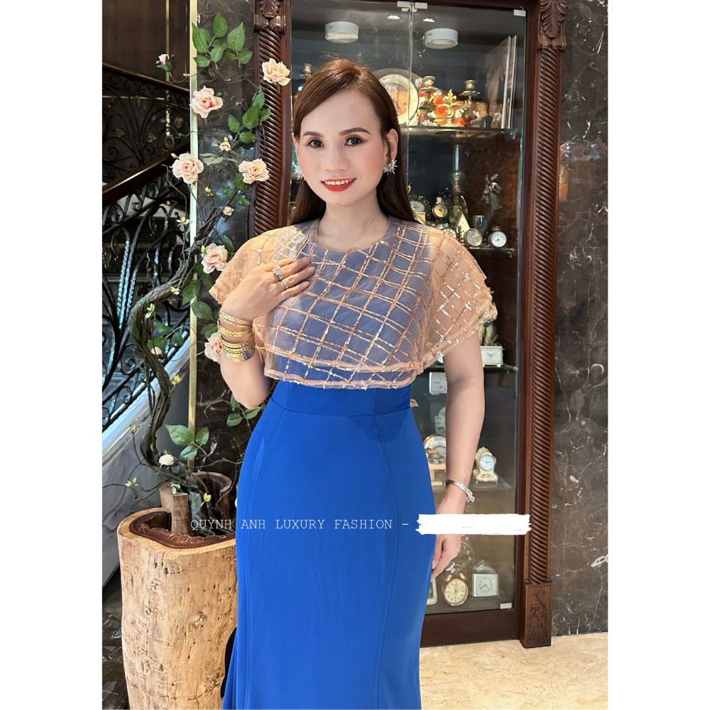 Đầm Body Cổ Tròn Phối Voan Lunar Dress