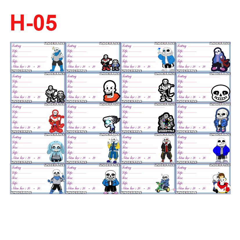 Nhãn vở set 80 nhãn vở Sans Undertale