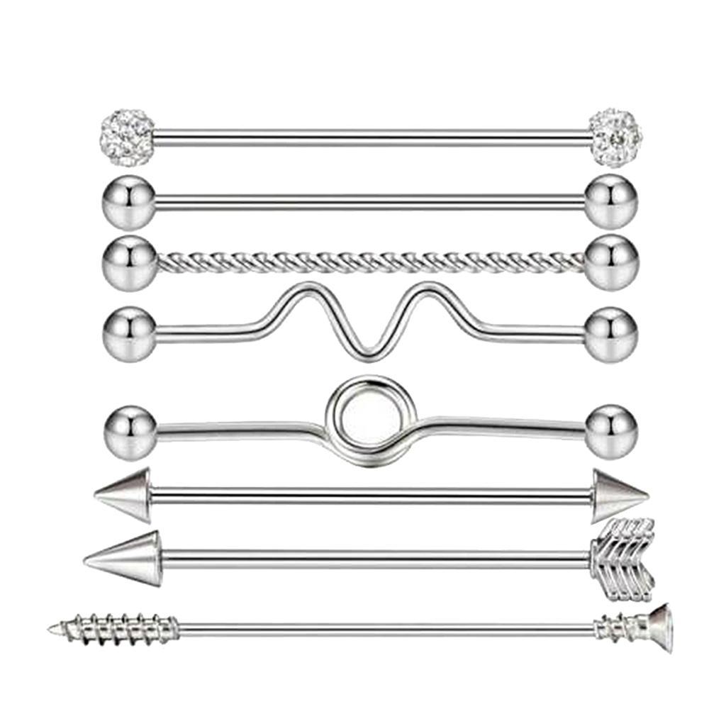 8pcs Industrial Piercing Ball Barbell Ear Bar Earring 14G Women