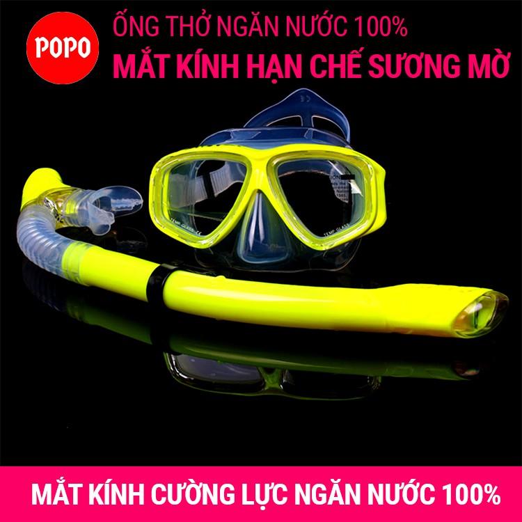 Kính lặn biển ống thở POPO với 2 van ngăn nước 100%, mặt nạ lặn với mắt kính cường lực