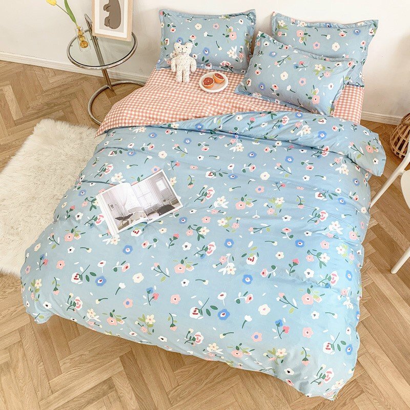 Bộ Chăn Ga Gối 4 Món Vải Cotton Mềm Mại Cao Cấp Họa Tiết Hoa Lá CHIPBED004