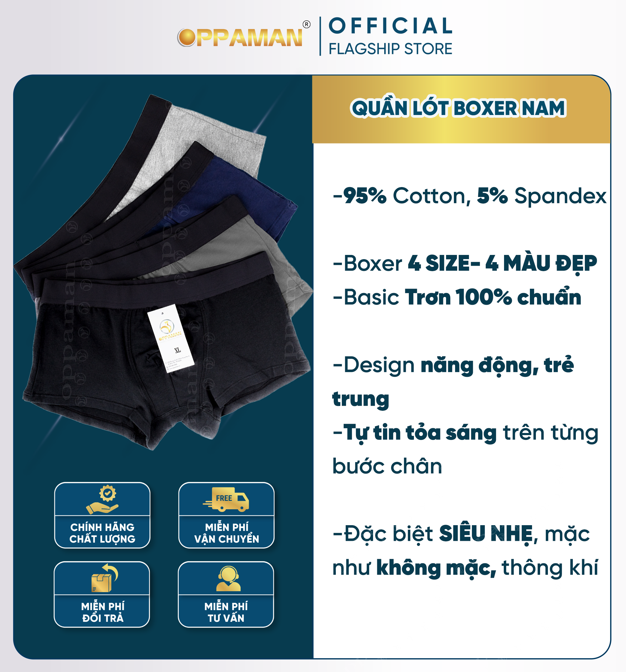 Quần lót nam Oppaman cotton thấm hút mát mẻ co giãn OX2
