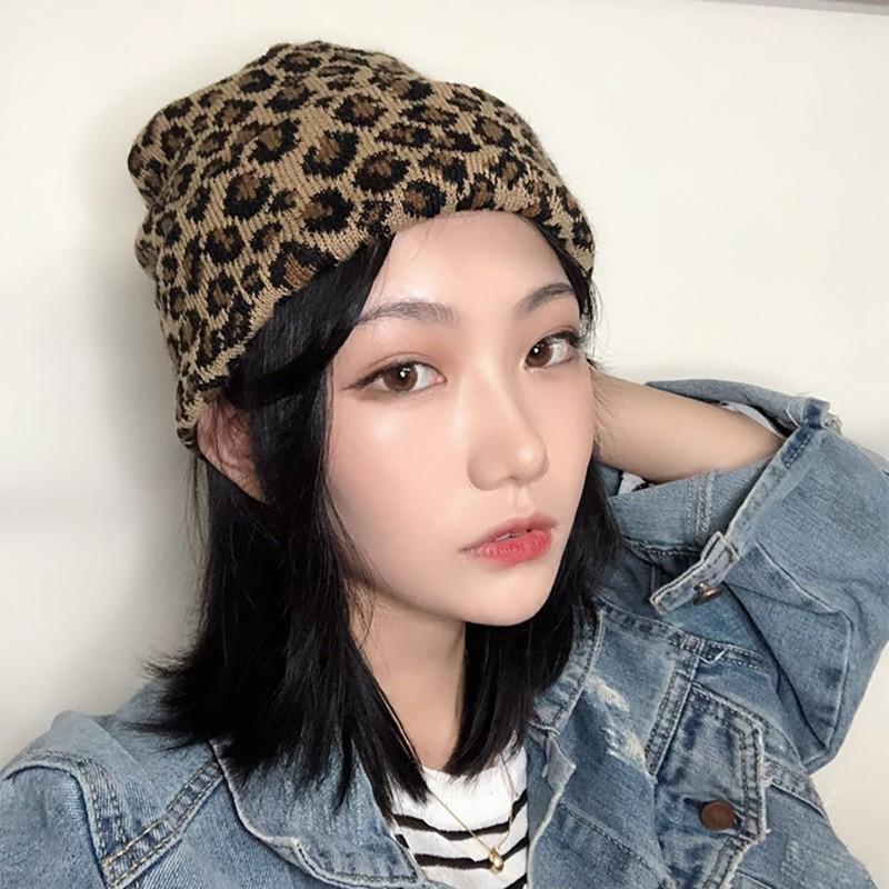Mũ len mềm họa tiết da báo phong cách retro