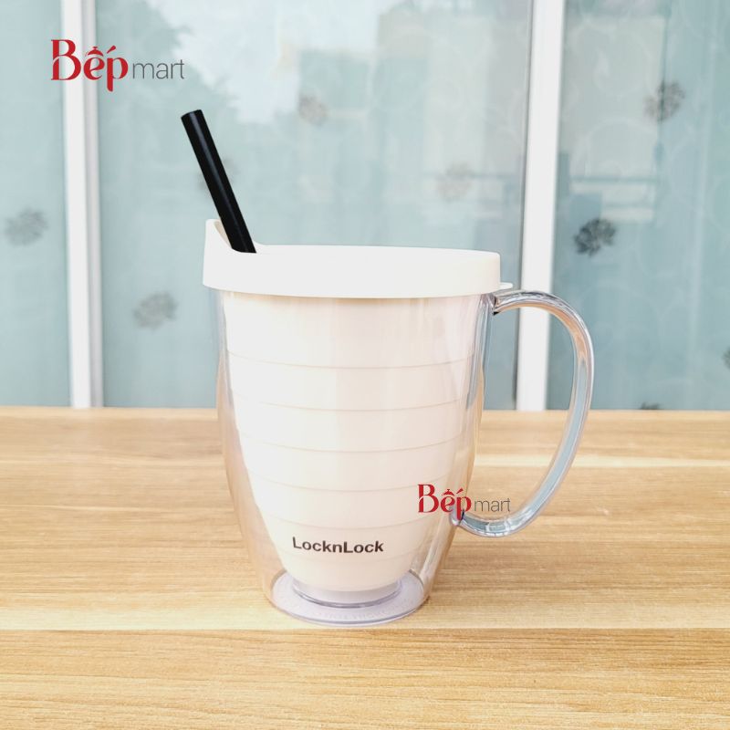 Ly nhựa 2 lớp LocknLock kèm ống hút Double Wall Cold Cup 360ml HAP525IVY - Hàng chính hãng