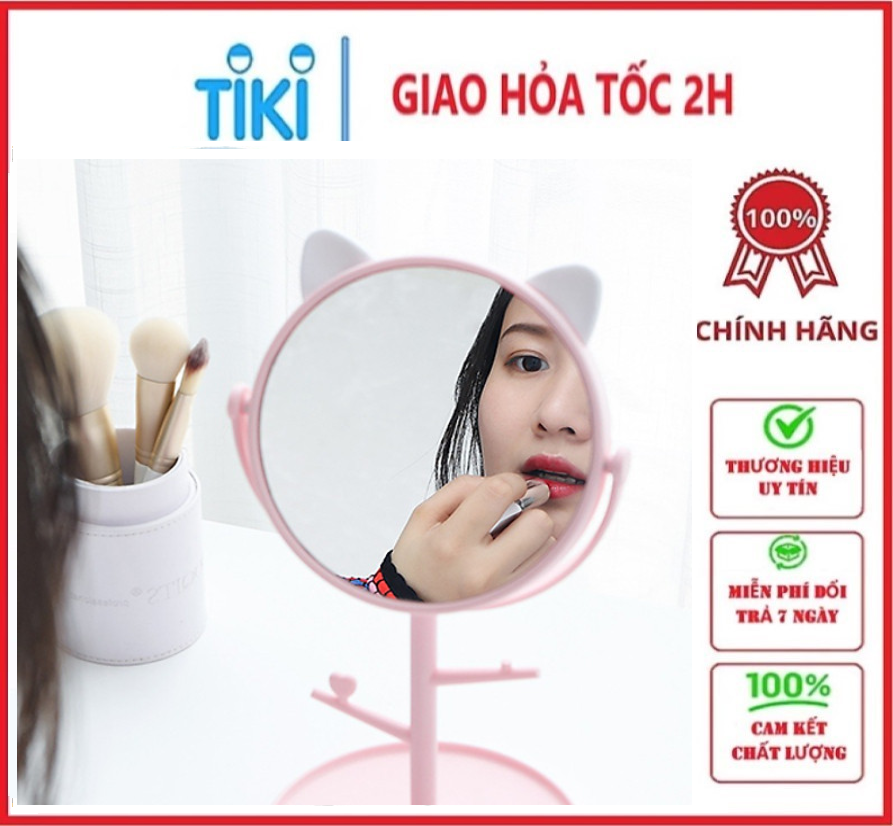 Hình ảnh Gương Trang Điểm [CUTE01] Tai Mèo Xoay 360 độ | Có Móc Treo Phụ Kiện