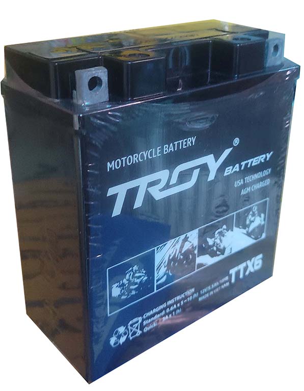 Ắc quy xe máy TROY BATTERY, TTX6, 12V, 5.5Ah