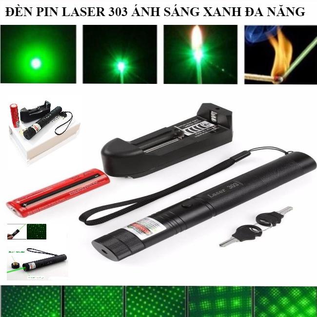 Đèn laser thuyết trình as xanh, giám sát công trình Đèn pin tia laze laser 303 Cực Mạnh Loại 1 chiếu xa Tặng kèm Pin sạc