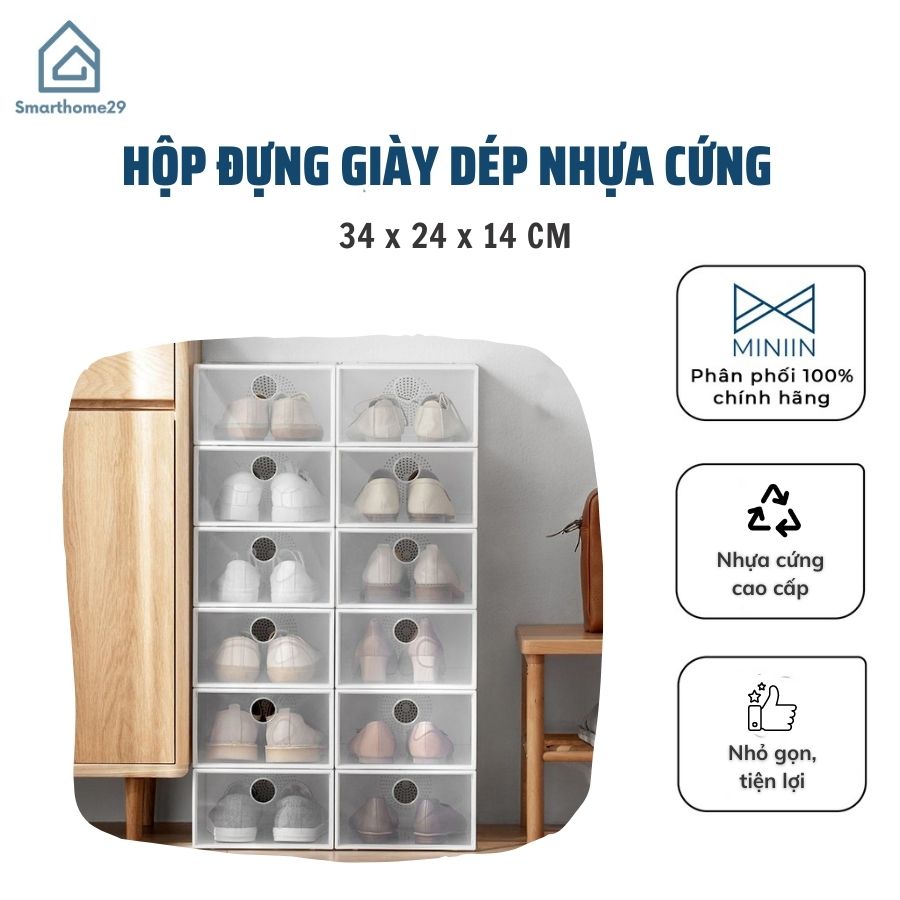 Combo 5 Hộp Đựng Giày Dép Nhựa Cứng Đa Năng Cao Cấp- Chống Bám Bụi Bẩn, Có Lỗ Thoáng Khí- Lắp Ráp Đơn Giản- Hàng Chính Hãng MINIIN