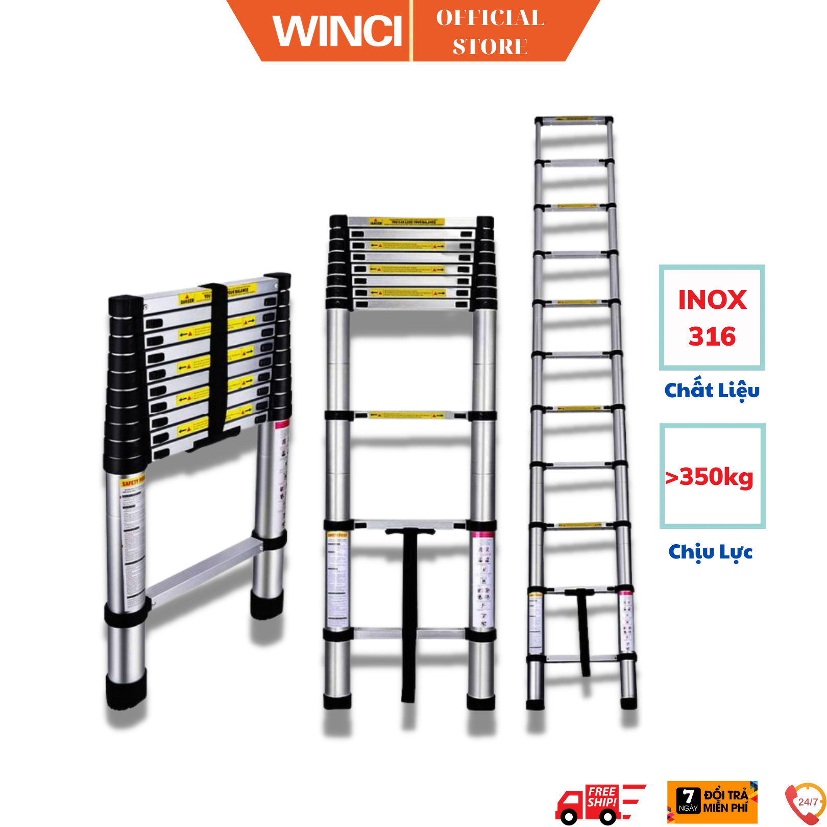 Thang rút đơn Inox 316 chính hãng Winci, WIN-TRX, tải trọng tối đa 500 kg, Hàng chính hãng