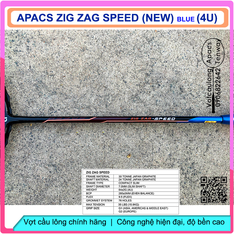 Vợt cầu lông Apacs Zig Zag Speed (4U New Blue) – Vợt cân bằng ổn định, dễ đánh dễ thuần