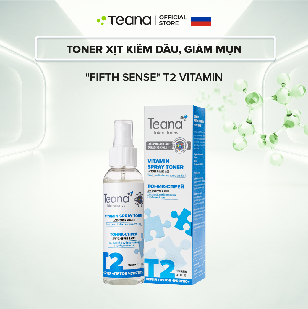 Toner Teana &quot;Fifth Sense&quot; T2 Vitamin Spray dạng xịt giúp kiềm dầu, giảm mụn với chiết xuất lô hội và Lactoferrin