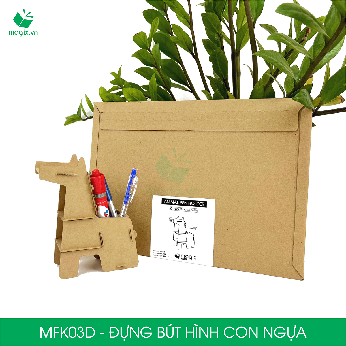 MFK03D - Đựng bút lắp ráp hình con ngựa, đồ đựng bút hình thú bằng giấy carton siêu cứng