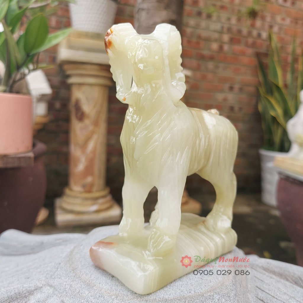 Tượng dê 12 con giáp phong thủy đá ngọc Pakistan 12cm - đá Non Nước
