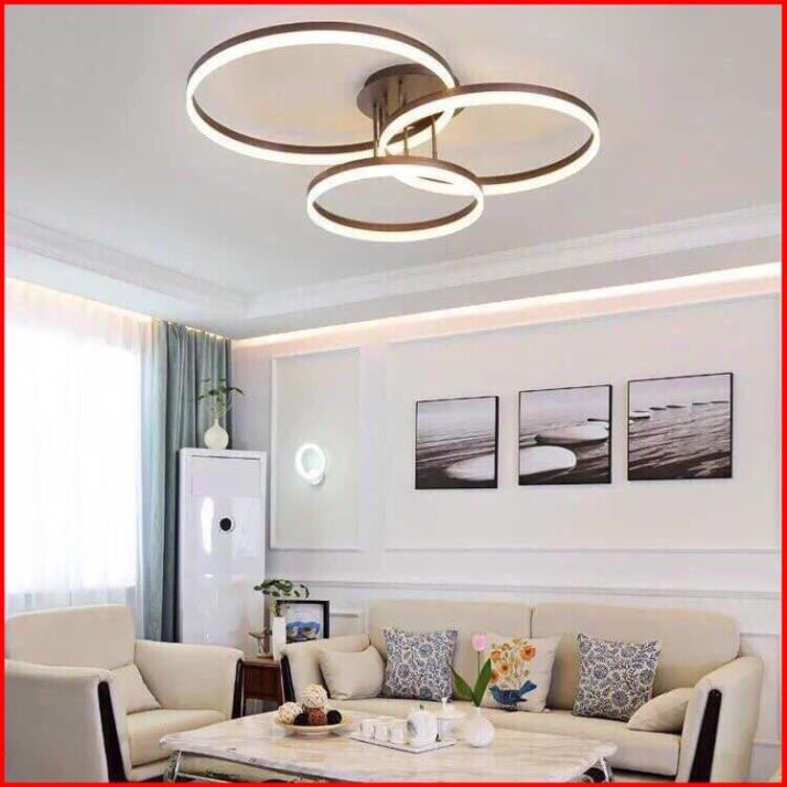 Đèn mâm ốp trần 3 vòng led hiện đại có điều khiển 3 chế độ sáng