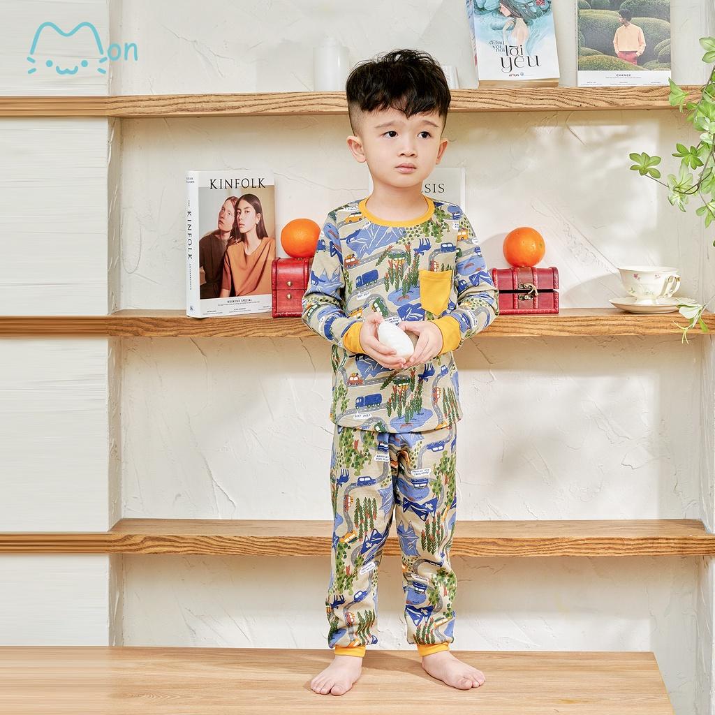 Bộ mặc nhà bé trai mùa hè, bộ ngủ điều hoà dài tay chất cotton thoáng mát giúp giữ ấm cơ thể khi nằm điều hòa MonBabies