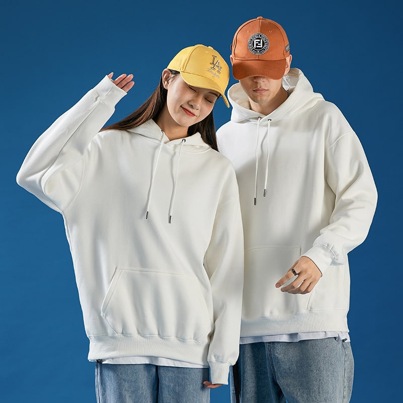 Áo hoodie basic, Áo Khoác Hoodie Trơn Có Mũ Form Rộng Tối Giản Màu Trắng
