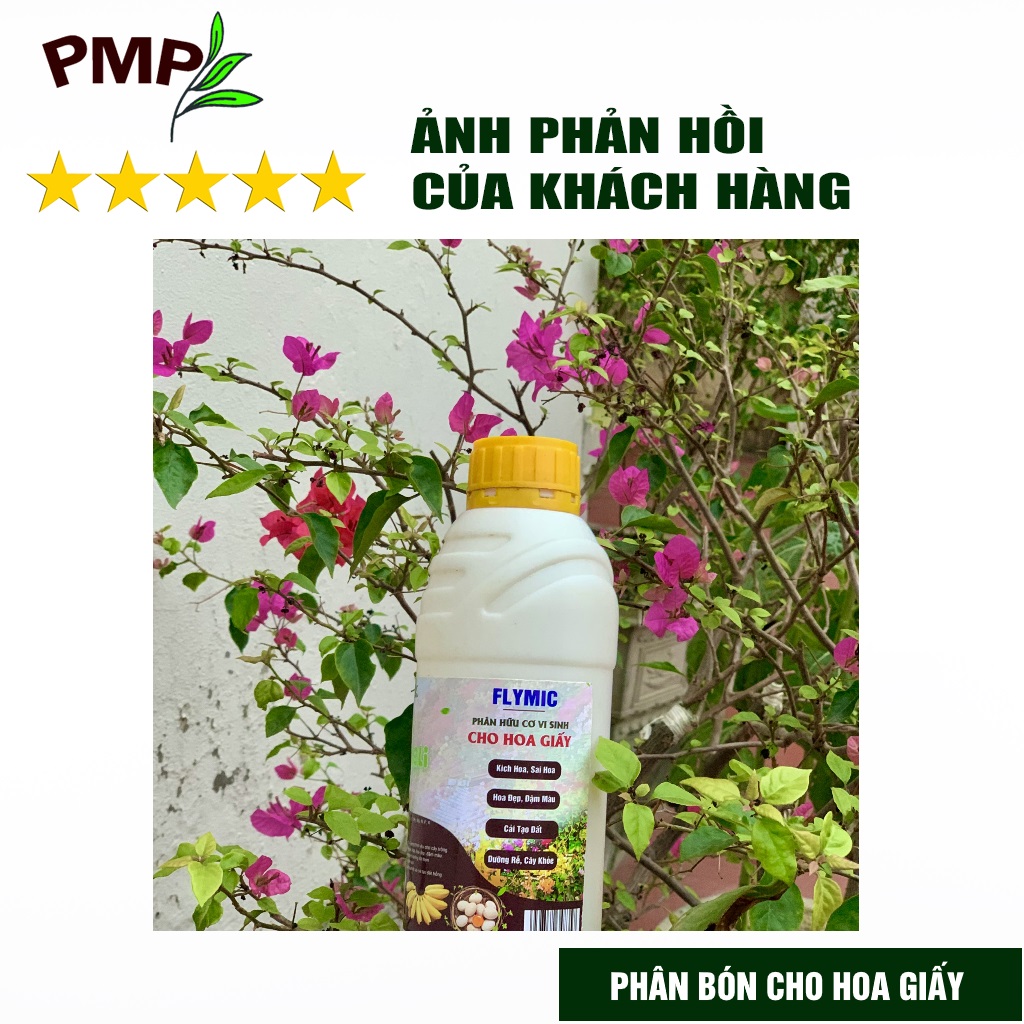 Phân bón hoa giấy Flymic PMP giúp kích hoa, lặp hoa nhanh, sai hoa, hoa nở đồng loạt chai 1 lít