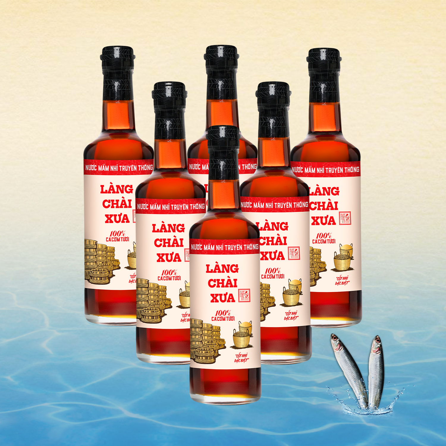 Nước mắm nhỉ Làng Chài Xưa truyền thống nhãn đỏ chai thủy tinh 500ml cốt nhỉ đặc biệt vị đậm đà gu ông bà xưa từ 100% cá cơm tươi không chất bảo quản
