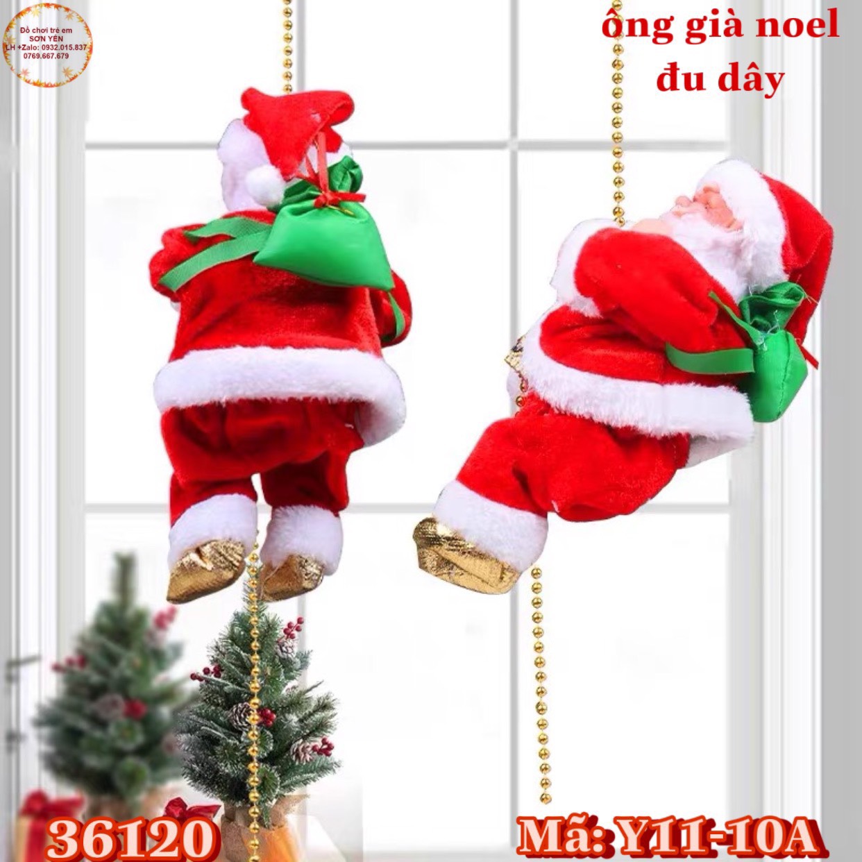 Ông già noel nhảy dù, kéo đàn violon, leo dây, chui ống khói có đèn nhạc giáng sinh
