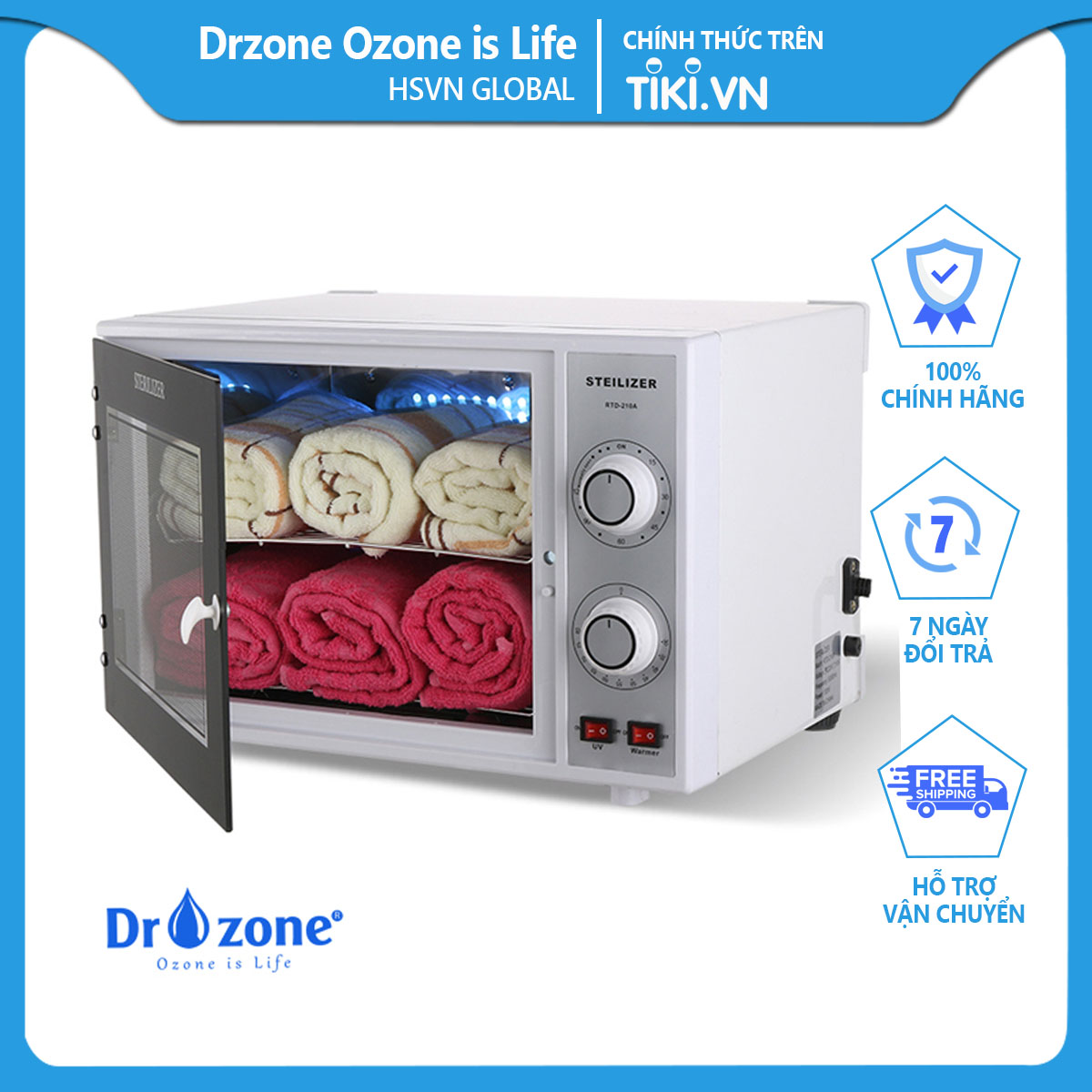 Tủ khử trùng khử khuẩn Dr, zone Ozone is Life, UV & Ozone Clean 130W- Hàng chính hãng