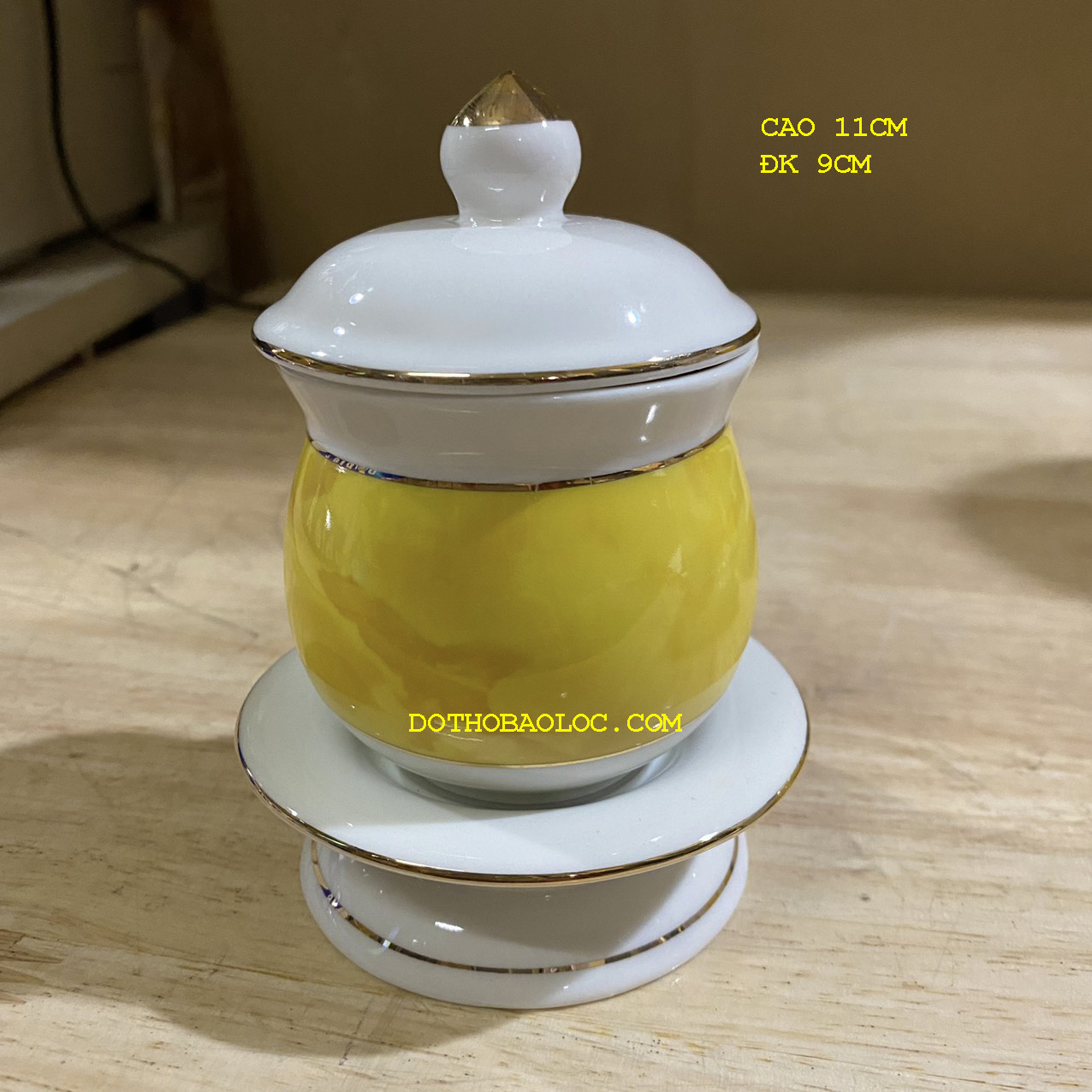 Hủ đựng muối gạo họa tiết đá hoa cương vàng 2 cỡ cao 7cm và 11cm