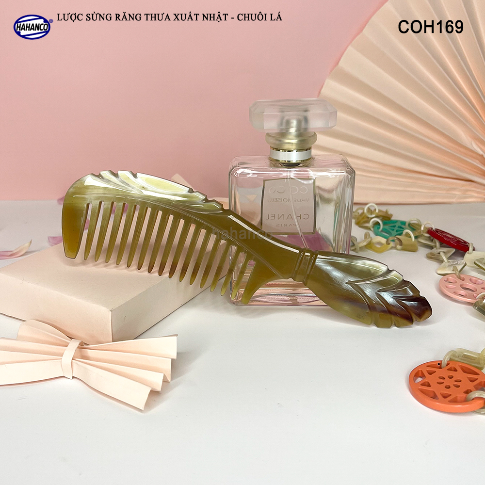Lược Sừng Răng Thưa Chuôi Lá chải tóc, xoăn, rối, xù, mát xa đầu - COH169