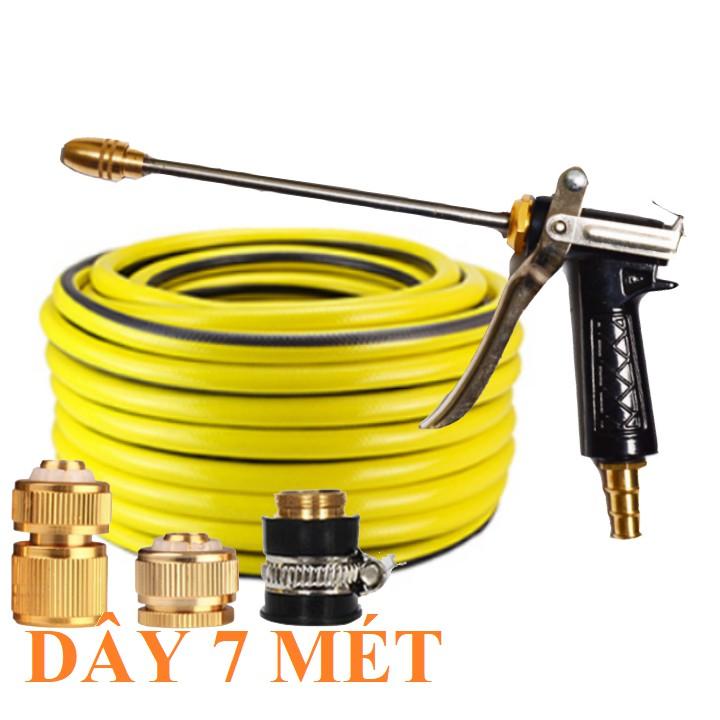 Bộ dây vòi xịt nước rửa xe, tưới cây . tăng áp 3 lần, loại 7m, 10m 206318 đầu đồng, cút đồng, + tặng mở chai