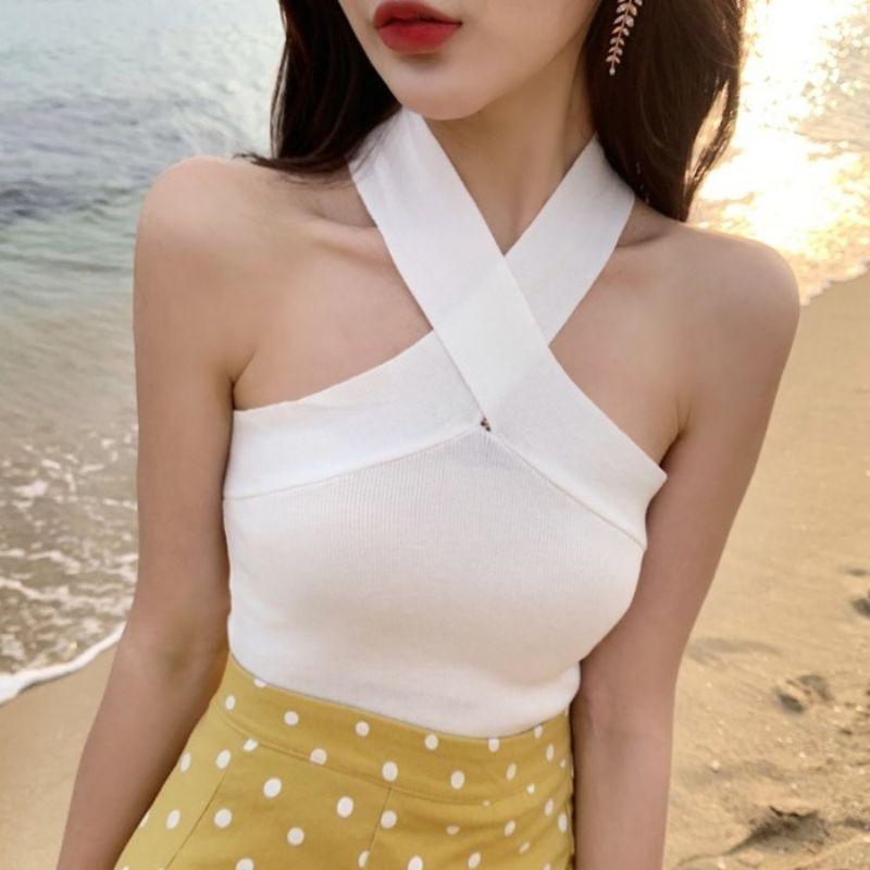 Áo bra 2 Dây Phối Chéo cổ yếm Thun Body Nữ, Áo Croptop Hải Tú thiết kế cá tính hot hit hè 2022