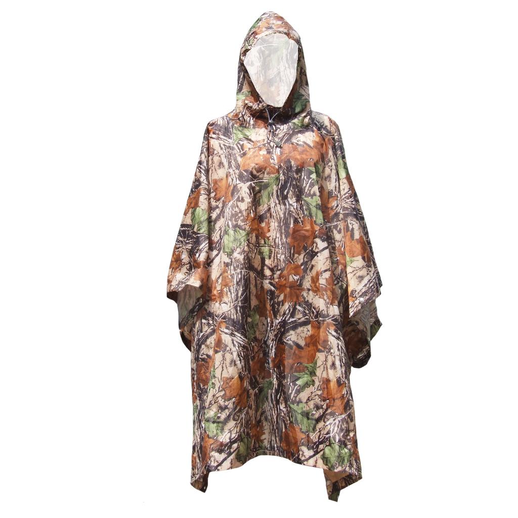Lightweight Camo Waterproof Hooded Long Raincoat Poncho Hunting Camping Tarp NEW