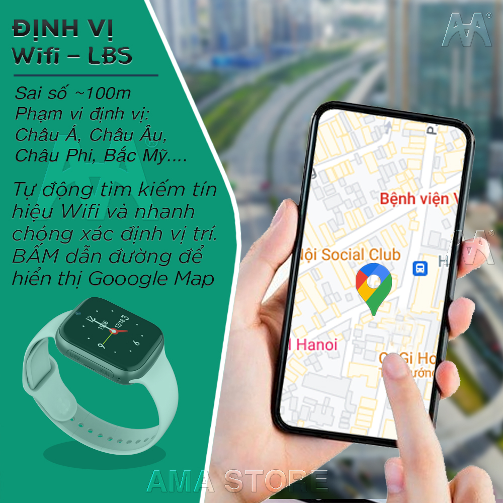 Đồng hồ Thông minh Cho Trẻ em, Học sinh, Sinh viên Định vị Wifi gọi Điện thoại, Video call AMA Watch C90 Hàng nhập khẩu