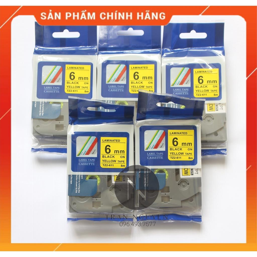 [Combo 5 Hộp] Nhãn In đa lớp Tz2-611 - Đen nền vàng 6mm x 8m - Hàng nhập khẩu