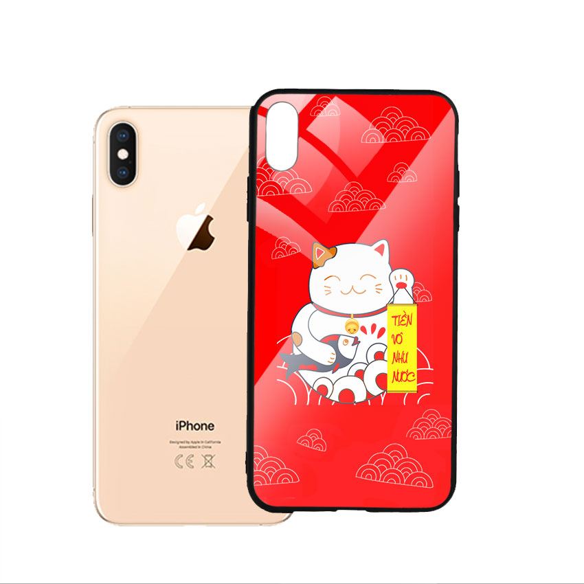 Ốp Lưng Kính Cường Lực cho điện thoại Iphone Xs Max - Mèo May Mắn 02