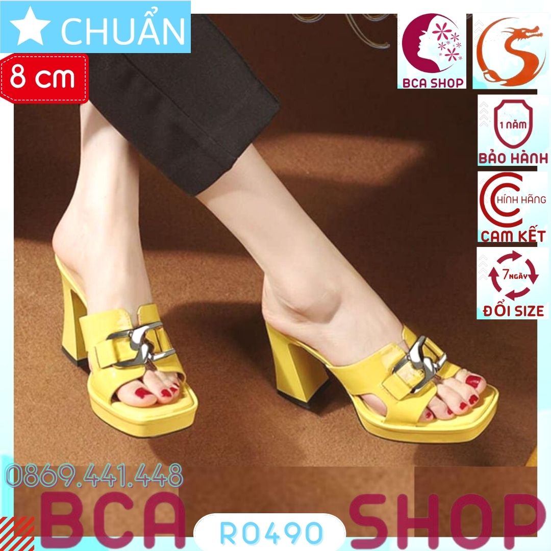 Giày cao gót nữ hở mũi 8p RO490 ROSATA tại BCASHOP đế vuông cách điệu cùng màu thân, quai ngang có đính khóa - màu vàng